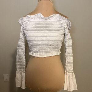 White Off-Shoulder Smocked Top